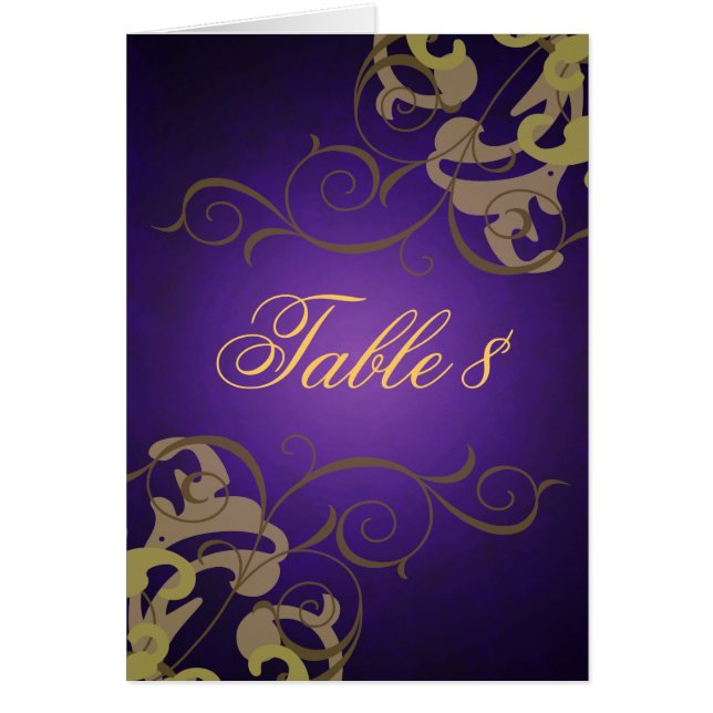 Noble Gold & Purple Scroll Table Card (Front)