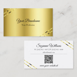 Noble Gold with Shimmery Lines and QR Code Elegant Business Card