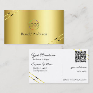 Noble Gold with Shimmery Lines Logo and QR Code Business Card
