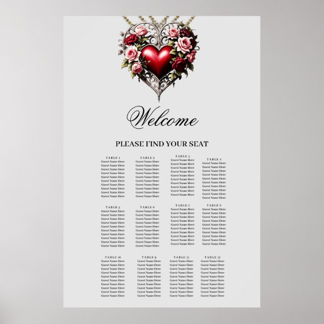 Noble gothic heart with flowers poster (Front)