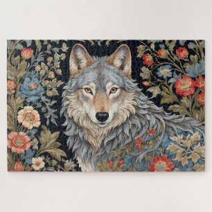 Noble Grey Wolf William Morris Inspired Jigsaw Puzzle
