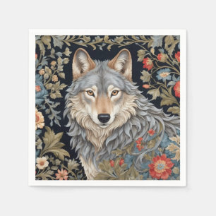 Noble Grey Wolf William Morris Inspired Napkin