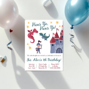 Noble Knight, Dragon, Castle Themed Birthday Party Invitation