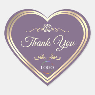 Noble Lavender with Gold Frame and Logo Thank You Heart Sticker