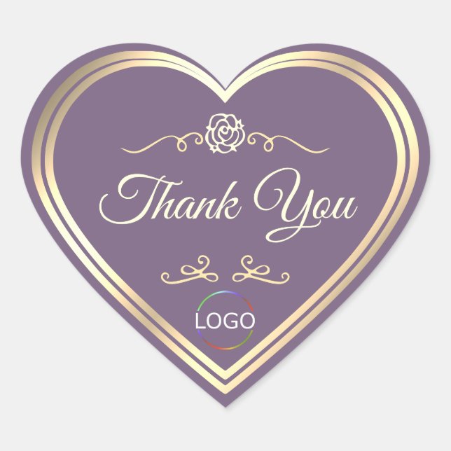 Noble Lavender with Gold Frame and Logo Thank You Heart Sticker (Front)