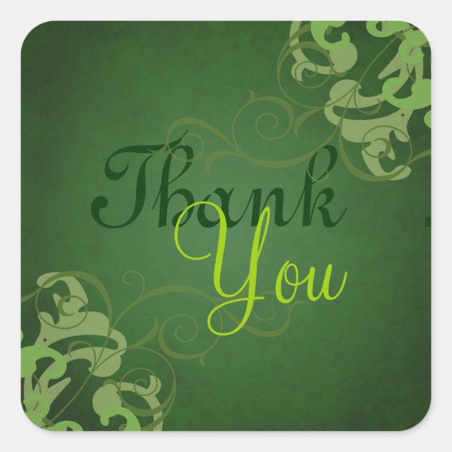 Noble Lime Scroll Green Thank You Sticker (Front)