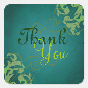 Noble Lime Scroll Teal Thank You Sticker
