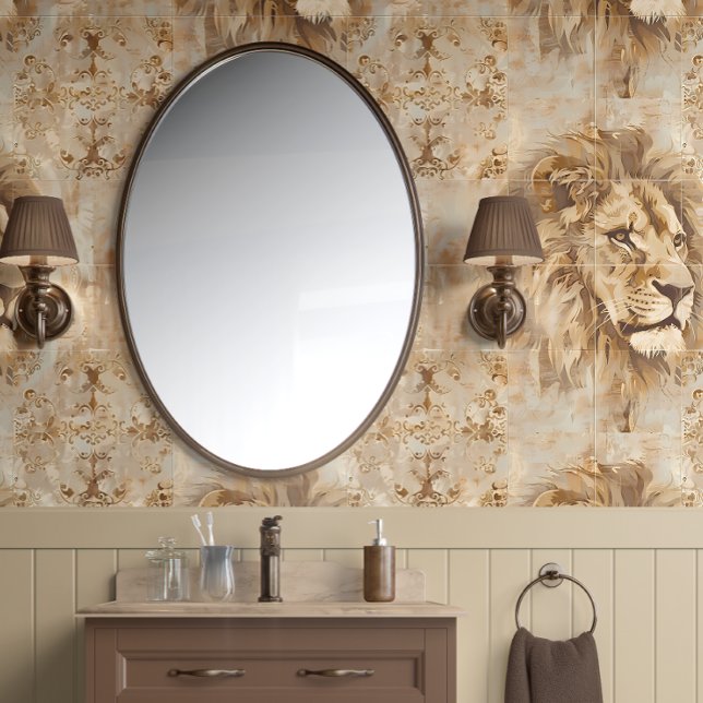 Noble Lion - Beige, Gold, White - Traditional Wallpaper (Regal Majesty Lion Peel and Stick Wallpaper)