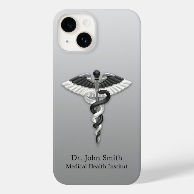 Noble Medical Classy Elegant Black White Caduceus Case-Mate iPhone Case (Back)