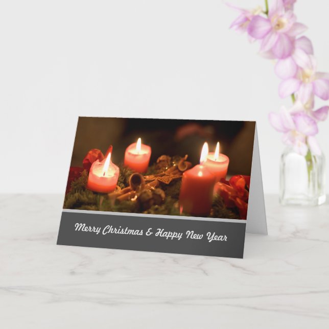 Noble Merry Christmas with shiny Advent wreath! Card (Orchid)