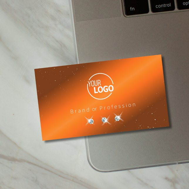 Noble Orange and Brown Sparkling Diamonds Add Logo Business Card (Creator Uploaded)