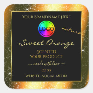 Noble Orange Glitter Frame Product Label with Logo