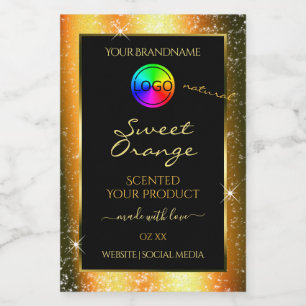 Noble Orange Glitter Frame Product Label with Logo