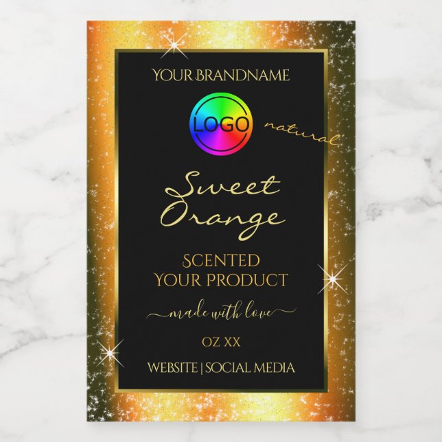 Noble Orange Glitter Frame Product Label with Logo (Single Label)