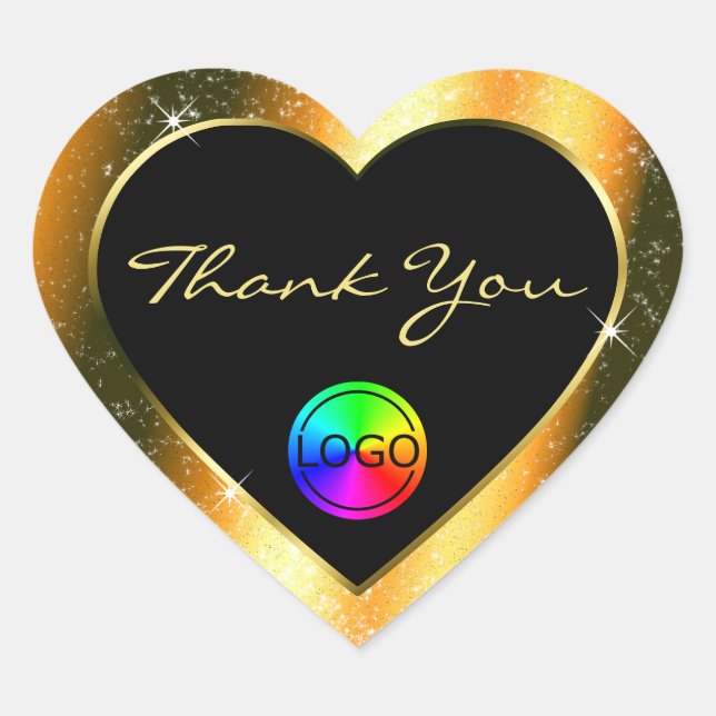 Noble Orange Glitter Frame Thank You with Logo Heart Sticker (Front)