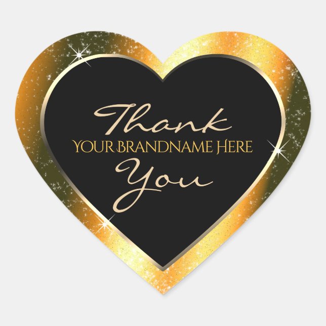 Noble Orange Sparkle Glitter Frame Thank You Heart Sticker (Front)