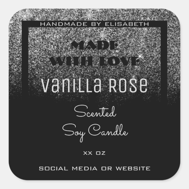 Noble Product Labels Black and Silver Glitter Rain (Front)