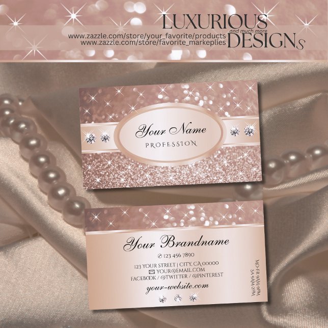 Noble Rose Golden Glitter Stars Diamonds Classy Business Card (Creator Uploaded)