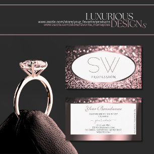 Noble Rose Pink and White Sparkle Glitter Monogram Business Card