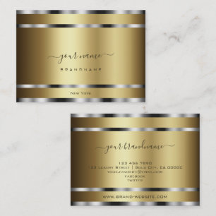 Noble Shimmering Dark Golden and Silver Stripes Business Card