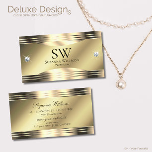 Noble Shimmery Gold Shiny Diamonds and Monogram Business Card