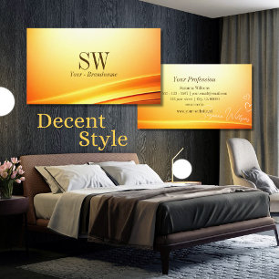 Noble Shimmery Orange Curved Decor with Monogram Business Card