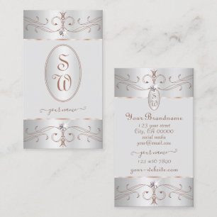 Noble Silver Rose Gold Ornate Ornaments Initials Business Card