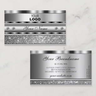 Noble Silver Sparkling Glitter with Logo Diamonds  Business Card