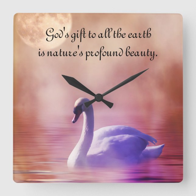 Noble Swan Square Wall Clock (Front)