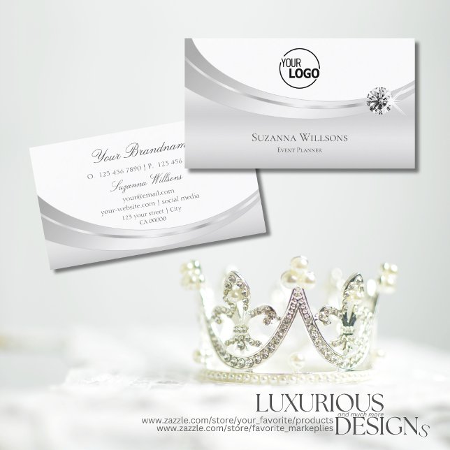 Noble White Silver Decorated with Logo and Jewel Business Card (Creator Uploaded)