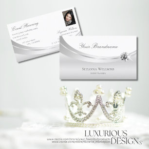 Noble White Silver Decorated with Photo and Jewel Business Card