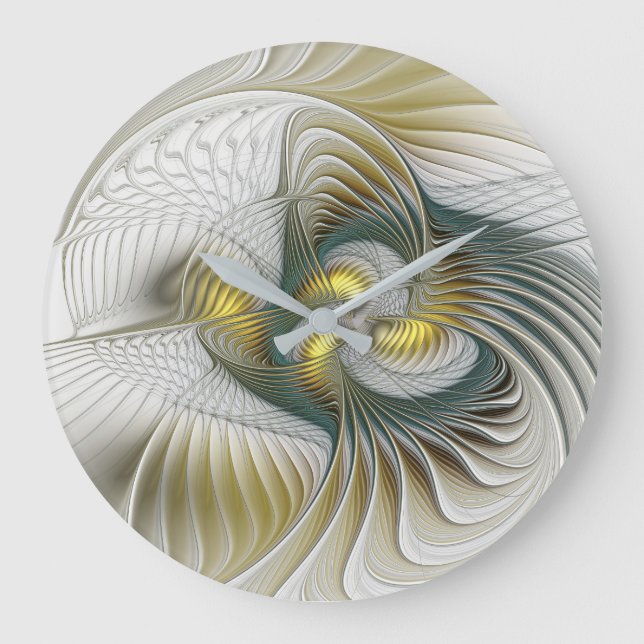 Nobly and Golden Abstract Fantasy Fractal Art Large Clock (Front)