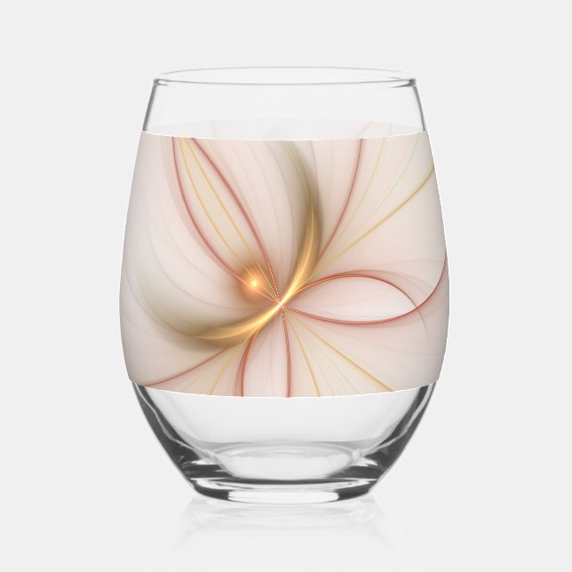 Nobly Copper And Gold Abstract Modern Fractal Art Stemless Wine Glass (Front)