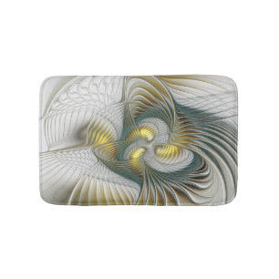 Nobly Golden Teal Abstract Fantasy Fractal Art Bath Mat