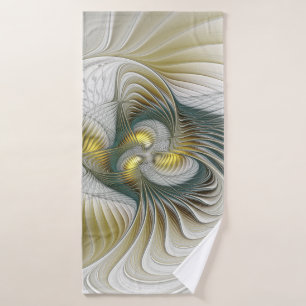 Nobly Golden Teal Abstract Fantasy Fractal Art Bath Towel