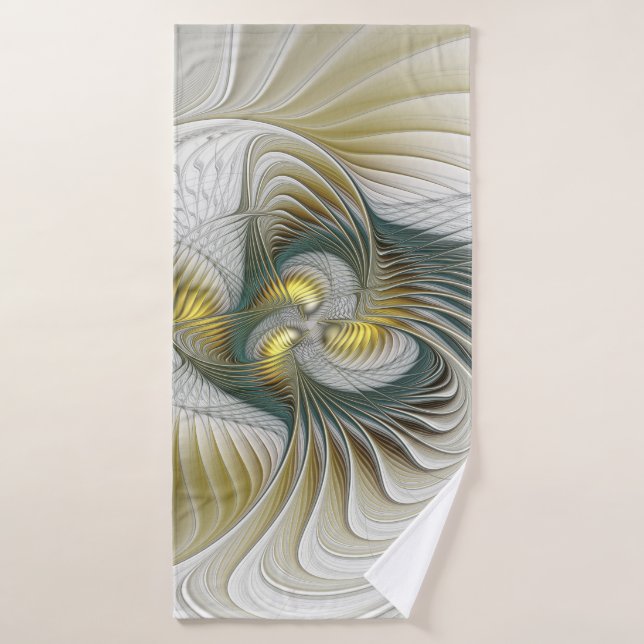 Nobly Golden Teal Abstract Fantasy Fractal Art Bath Towel (Bath Towel)