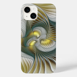 Nobly Golden Teal Abstract Fantasy Fractal Art Case-Mate iPhone 14 Case