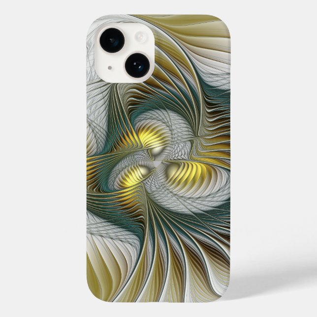 Nobly Golden Teal Abstract Fantasy Fractal Art Case-Mate iPhone Case (Back)