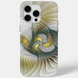 Nobly Golden Teal Abstract Fantasy Fractal Art iPhone 15 Pro Max Case