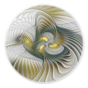 Nobly Golden Teal Abstract Fantasy Fractal Art Ceramic Knob