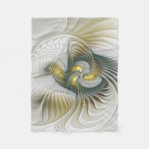 Nobly Golden Teal Abstract Fantasy Fractal Art Fleece Blanket