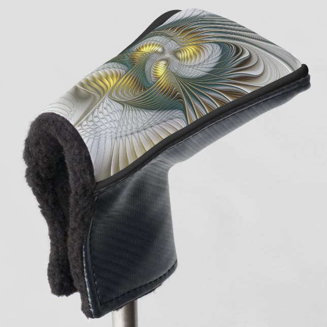 Nobly Golden Teal Abstract Fantasy Fractal Art Golf Head Cover (3/4 Front)