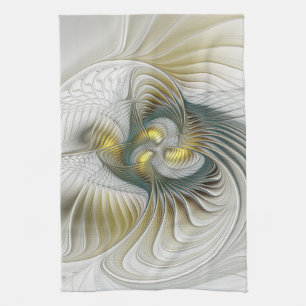 Nobly Golden Teal Abstract Fantasy Fractal Art Kitchen Towel
