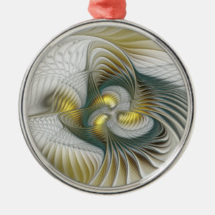 Nobly Golden Teal Abstract Fantasy Fractal Art Metal Ornament