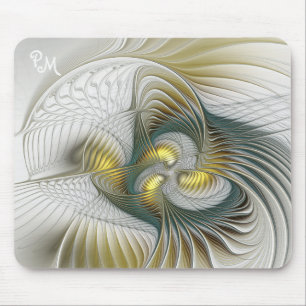 Nobly Golden Teal Abstract Fantasy Fractal Art Mouse Pad