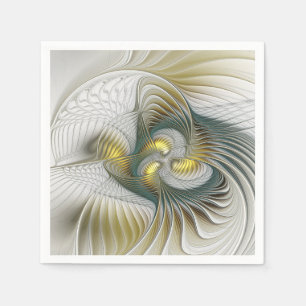 Nobly Golden Teal Abstract Fantasy Fractal Art Napkin