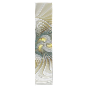 Nobly Golden Teal Abstract Fantasy Fractal Art Short Table Runner
