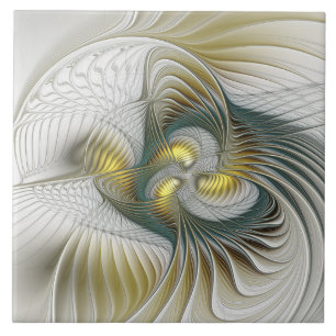 Nobly Golden Teal Abstract Fantasy Fractal Art Tile