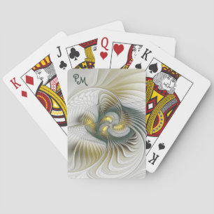 Nobly Golden Teal Abstract Fractal Art Initials Playing Cards