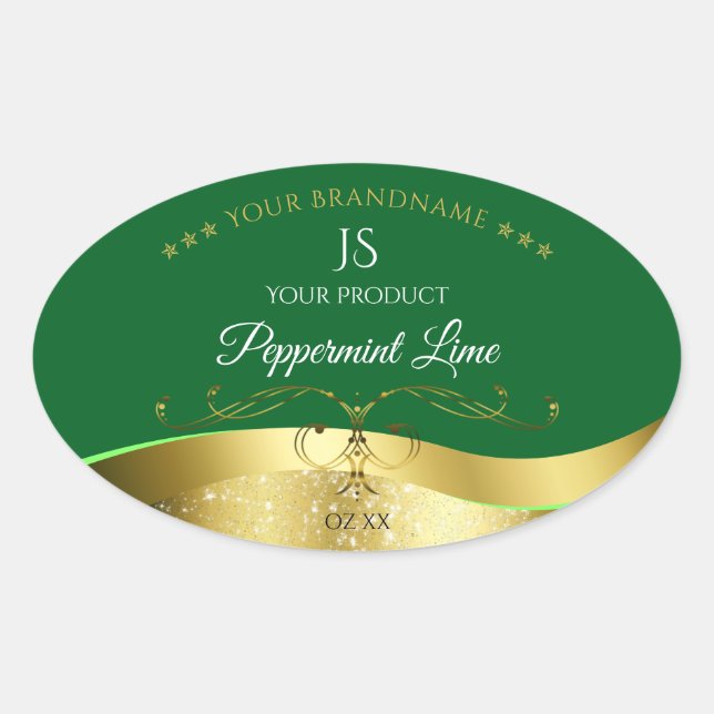 Nobly Wavy Gold Decor Dark Green Monogram Label (Front)